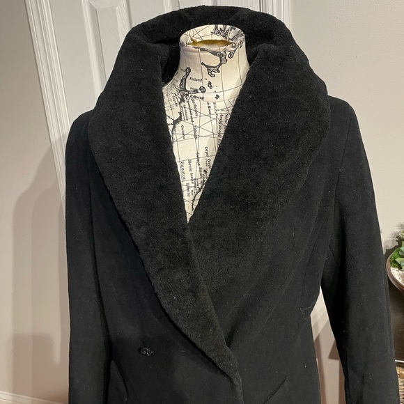 Vintage Wool Cashmere GENUINE DYED SHEEPEKIN Fur trim Cowl one Button Fit Flare - Picture 4 of 9